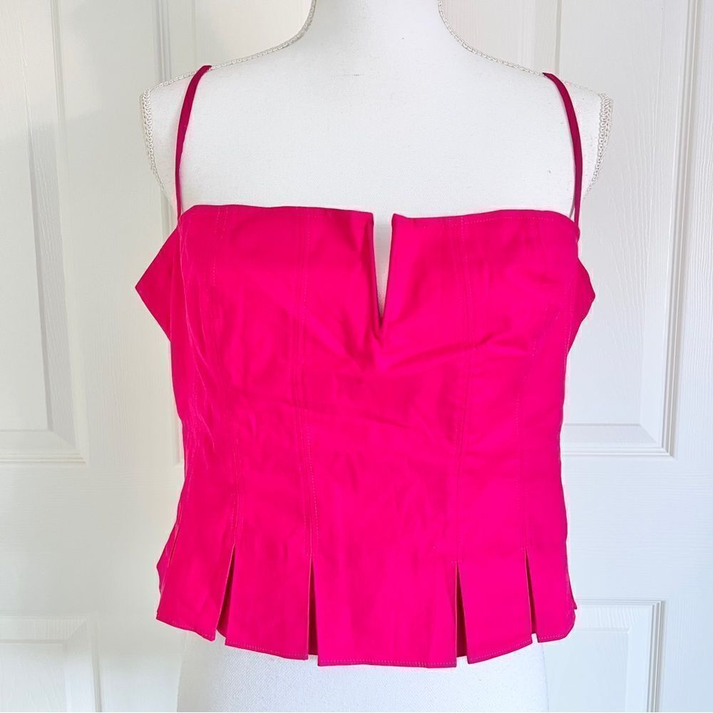 Reformation Shia Pleat Cotton Camisole in Rhubarb US 12 MSRP $148